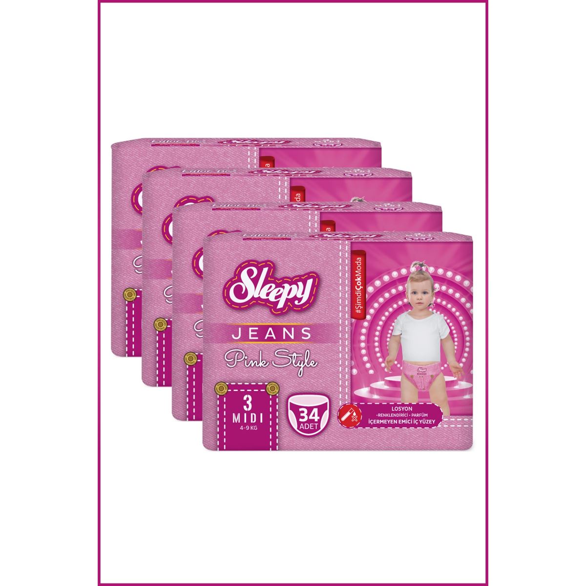 Sleepy Pink Jeans Külot Bez 3 Numara Midi 4’lü Jumbo 136 Adet