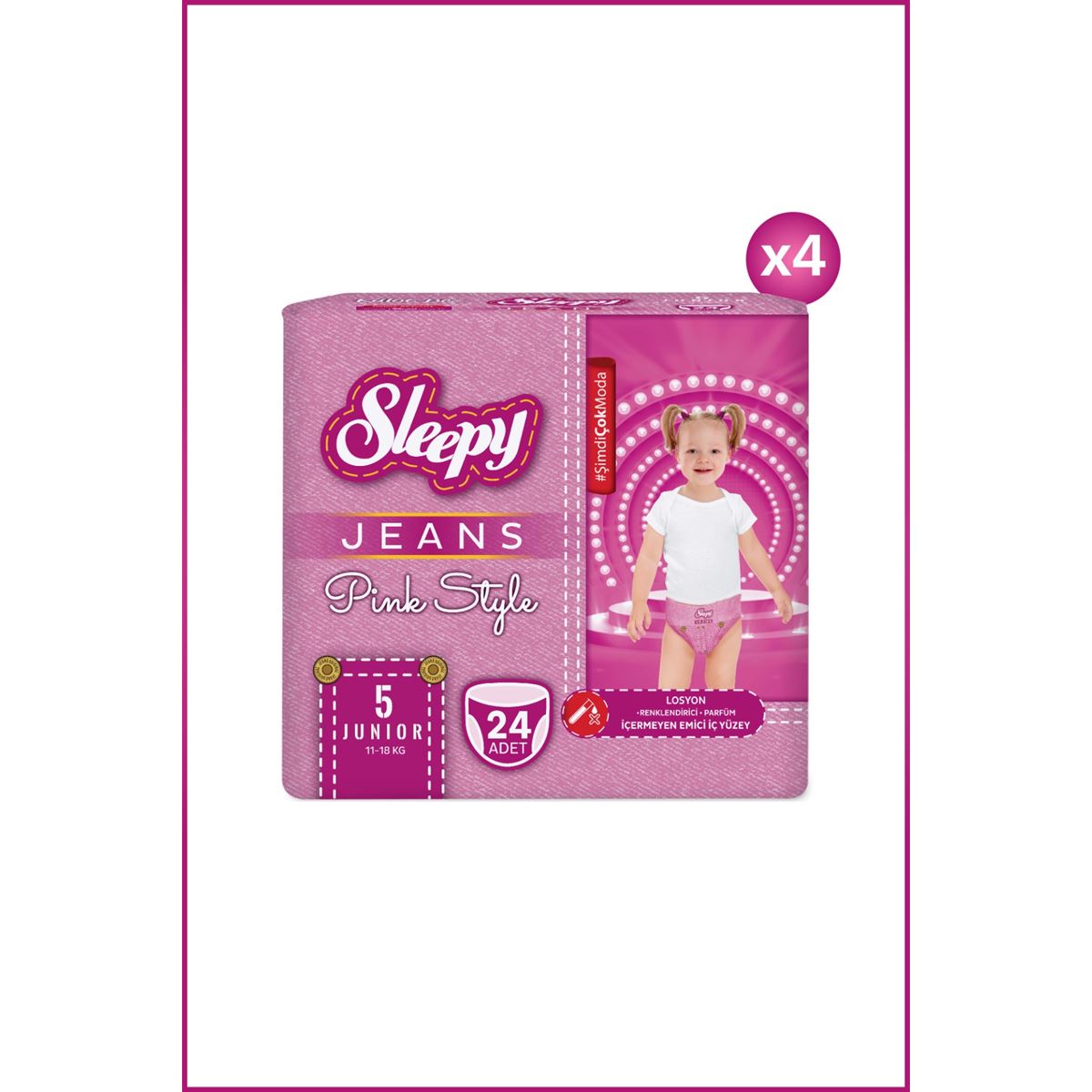 Sleepy Pink Jeans Külot Bez 5 Numara Junior 4’lü Jumbo 96 Adet