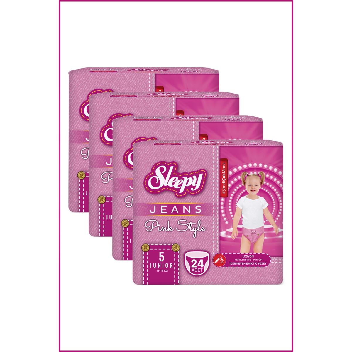 Sleepy Pink Jeans Külot Bez 5 Numara Junior 4’lü Jumbo 96 Adet