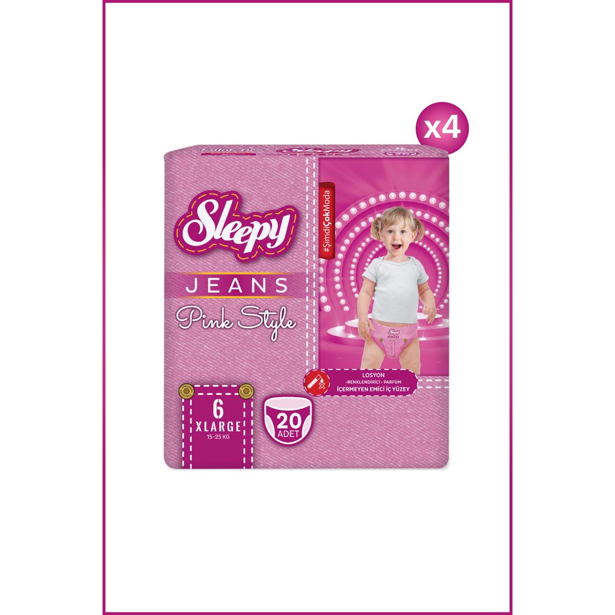 Sleepy Pink Jeans Külot Bez 6 Numara Xlarge 4’lü Jumbo 80 Adet