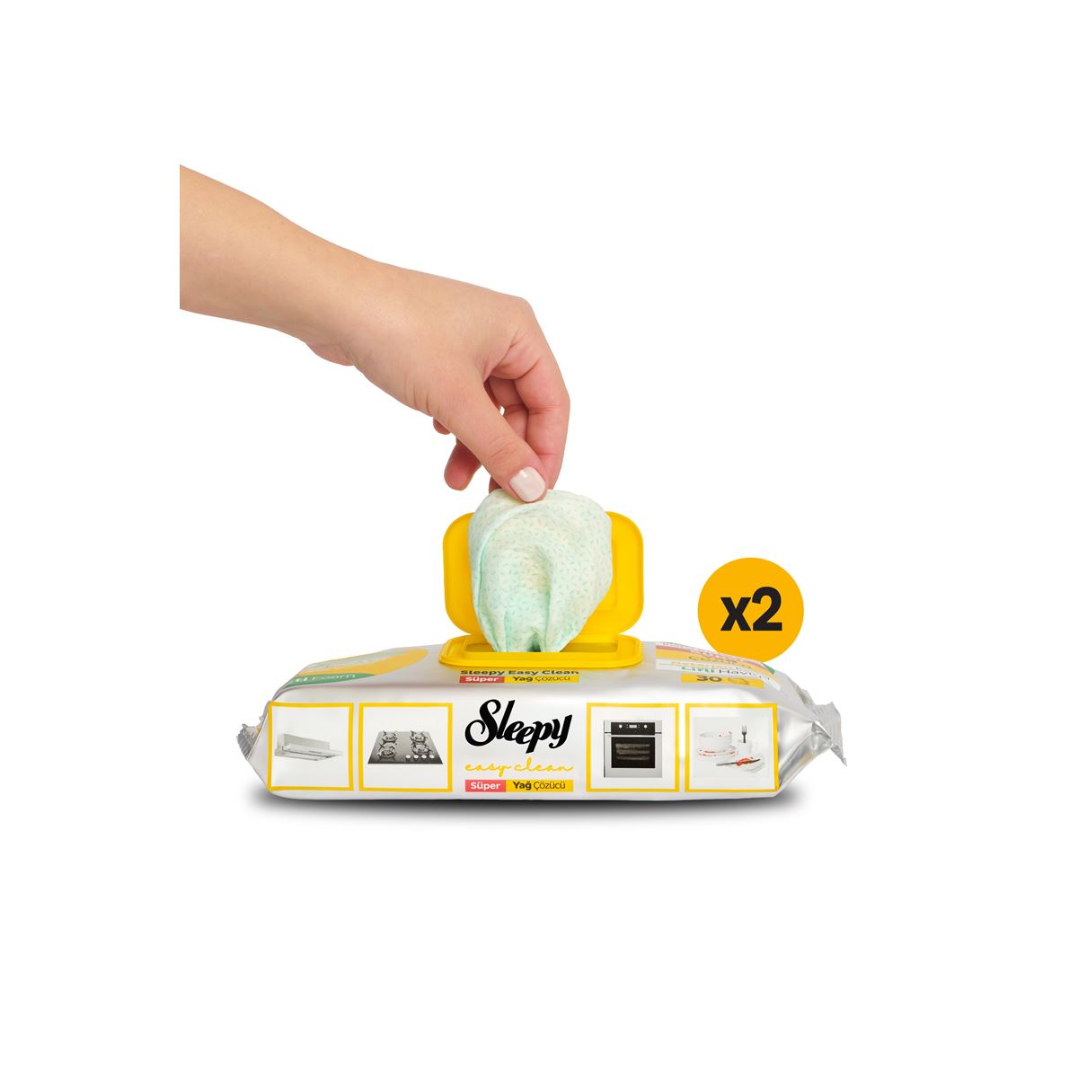 Sleepy Easy Clean Süper Yağ Çözücü Yüzey Temizlik Havlusu&Mendili 2x30 (60 Yaprak)