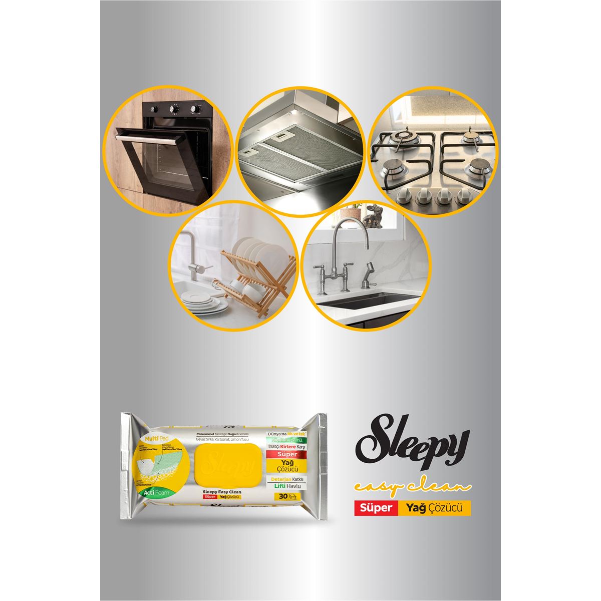 Sleepy Easy Clean Süper Yağ Çözücü Yüzey Temizlik Havlusu&Mendili 2x30 (60 Yaprak)