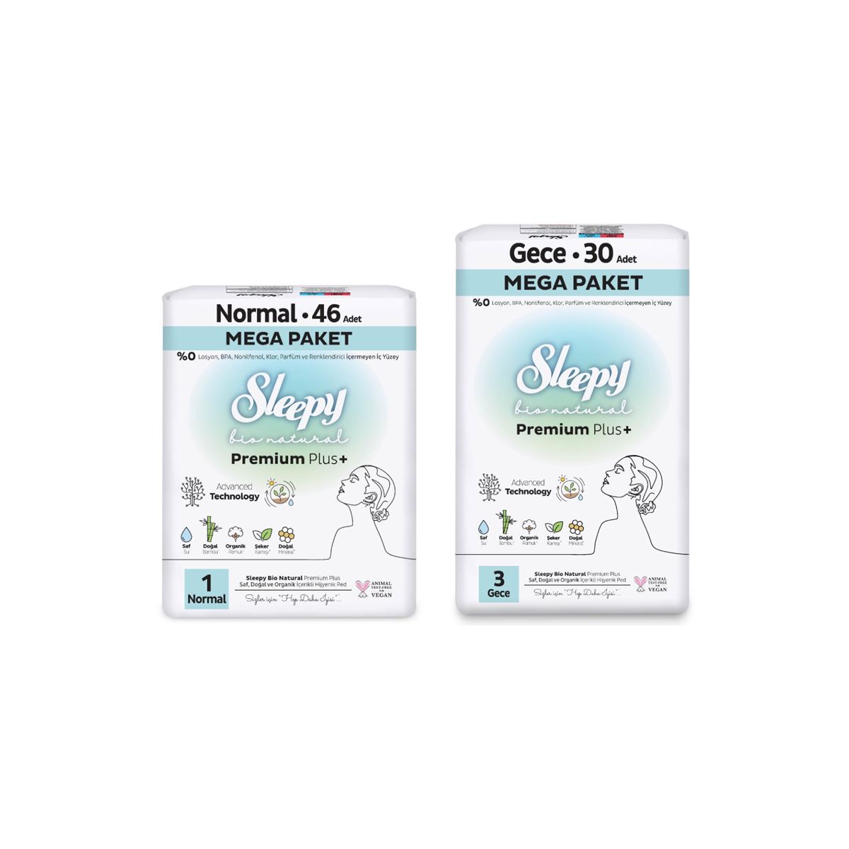 Sleepy Bio Natural Premium Plus Hijyenik Ped Mega Paket Normal 46 Adet+Gece 30 Adet+Cüzdan Hediyeli