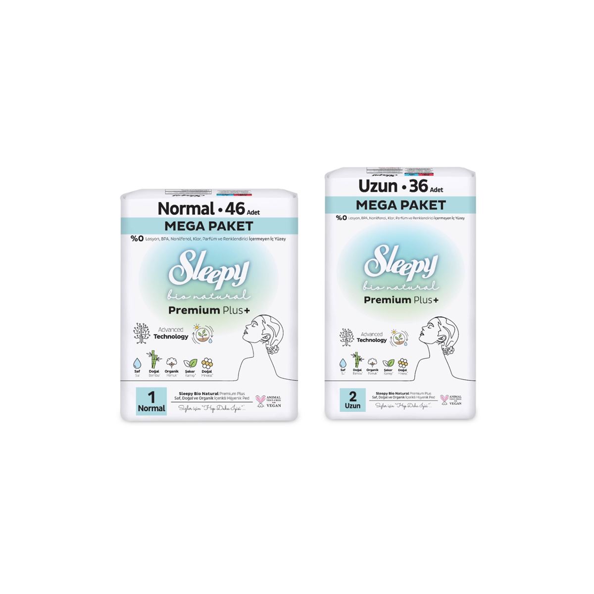 Sleepy Bio Natural Premium Plus Hijyenik Ped Mega Paket Normal 46 Adet+Uzun 36 Adet+Cüzdan Hediyeli