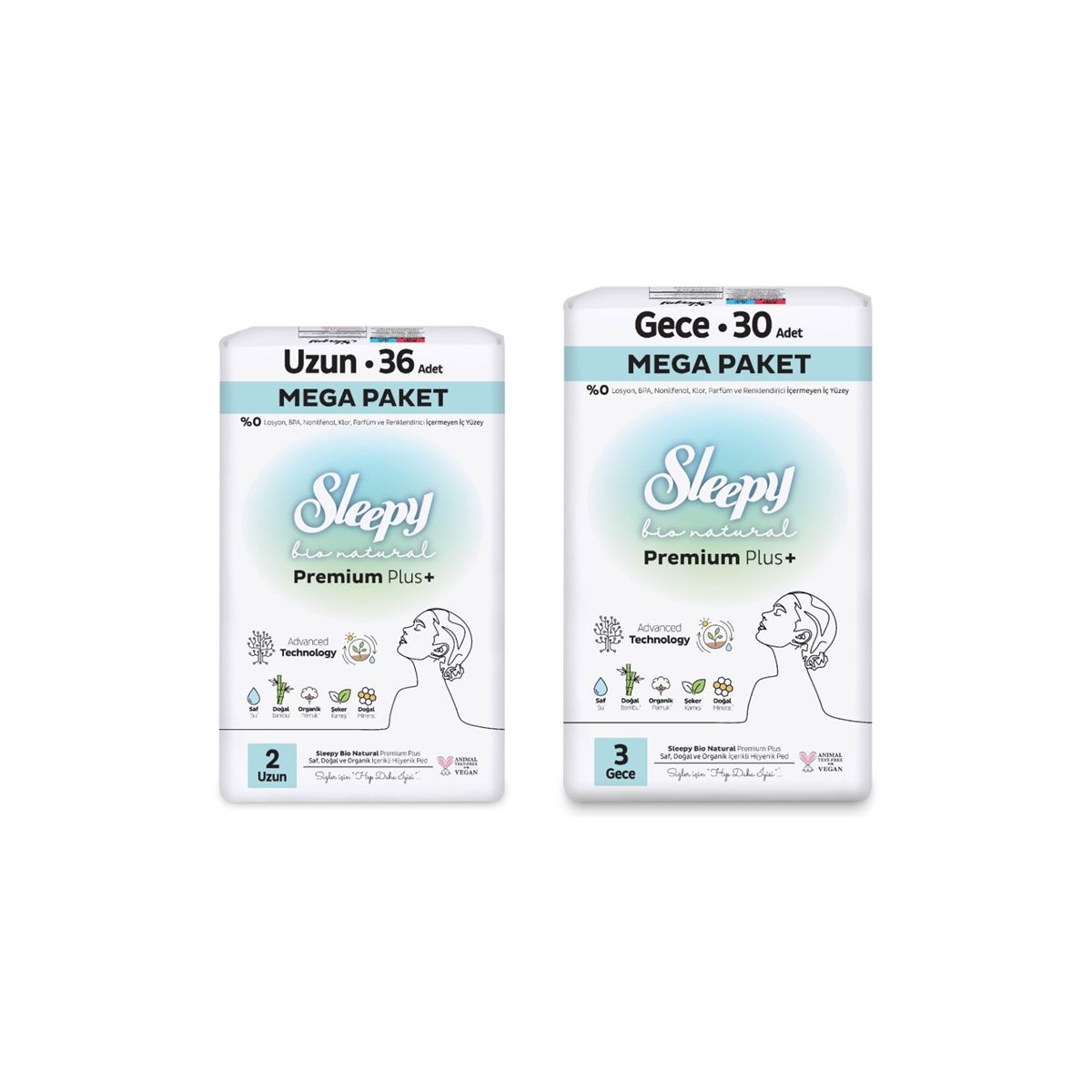 Sleepy Bio Natural Premium Plus Hijyenik Ped Mega Paket Uzun 36 Adet+Gece 30 Adet+Cüzdan Hediyeli