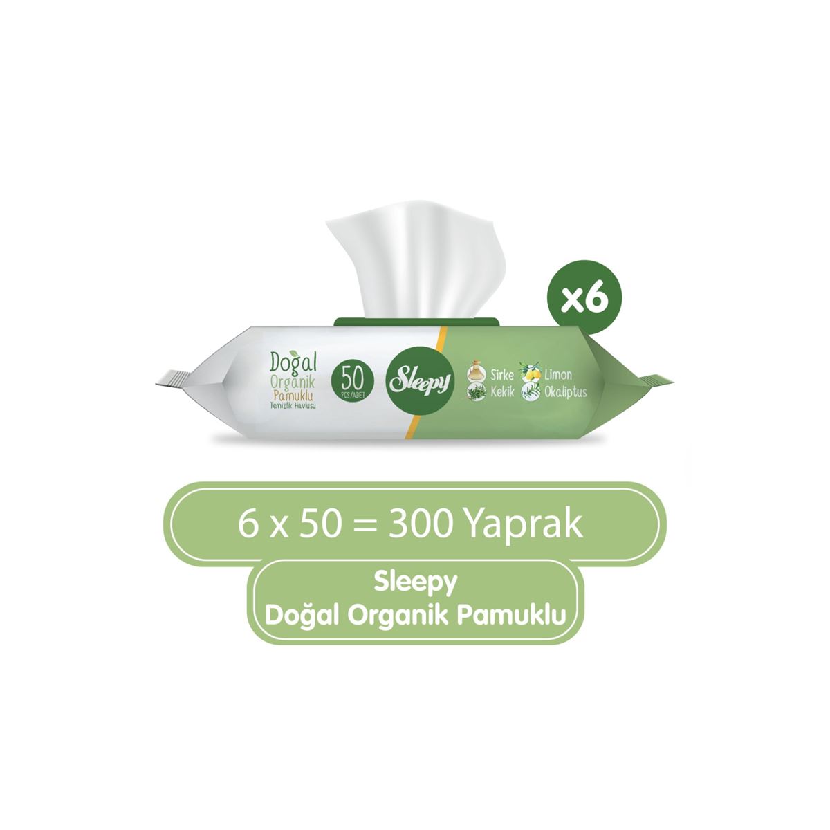 Sleepy Doğal Organik Pamuklu Temizlik Havlusu 6X50 (300 Yaprak)