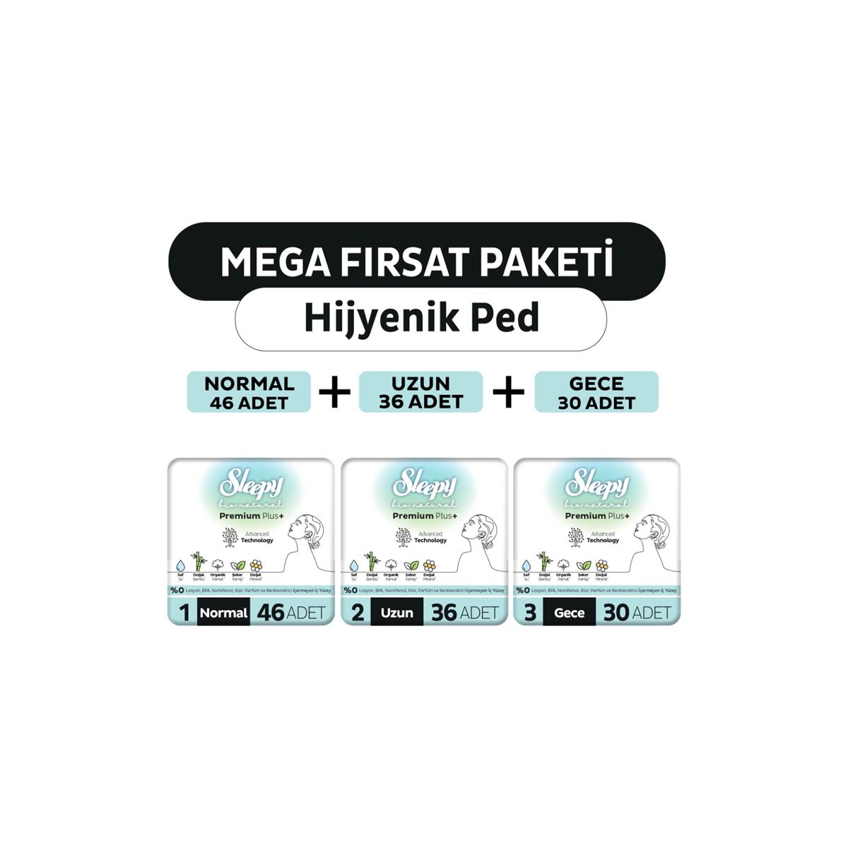 Sleepy Bio Natural Premium Plus Hijyenik Ped Mega Fırsat Paketi 112 Adet