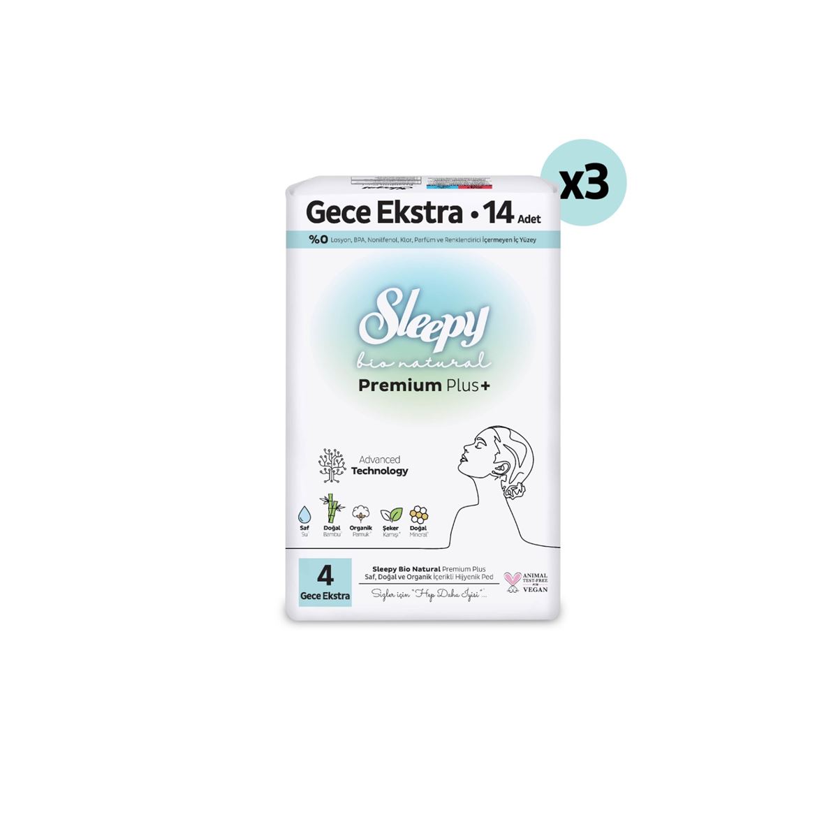 Sleepy Bio Natural Premium Plus Hijyenik Ped Süper Avantaj Paketi Gece Ekstra 42 Adet