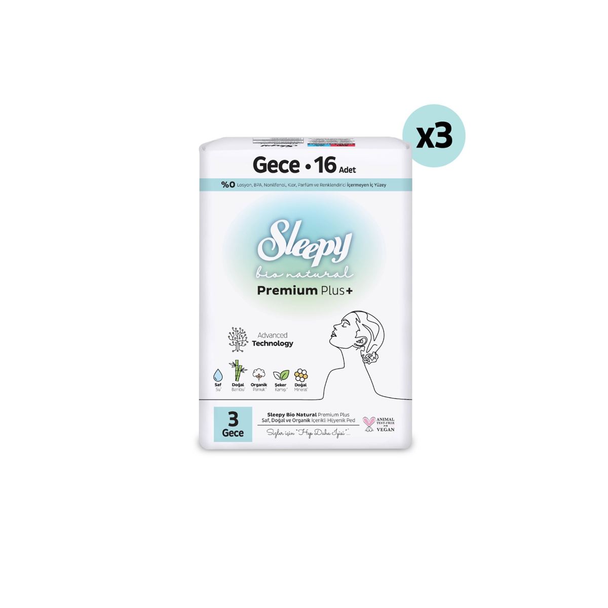 Sleepy Bio Natural Premium Plus Hijyenik Ped Süper Avantaj Paketi Gece 48 Adet