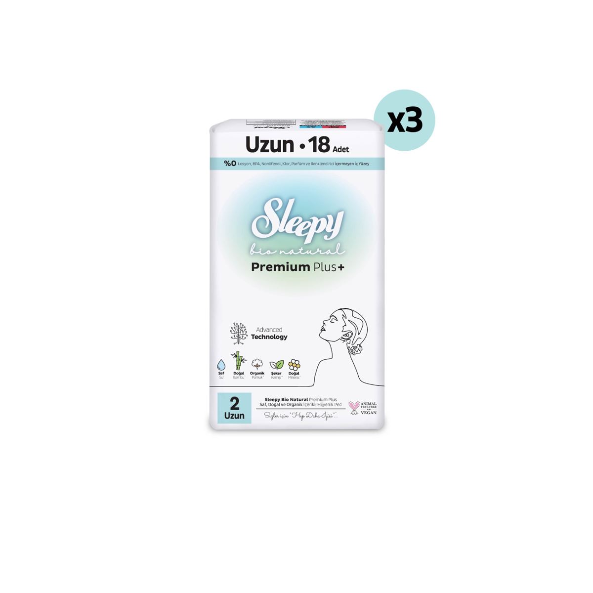 Sleepy Bio Natural Premium Plus Hijyenik Ped Süper Avantaj Paketi Uzun 54 Adet
