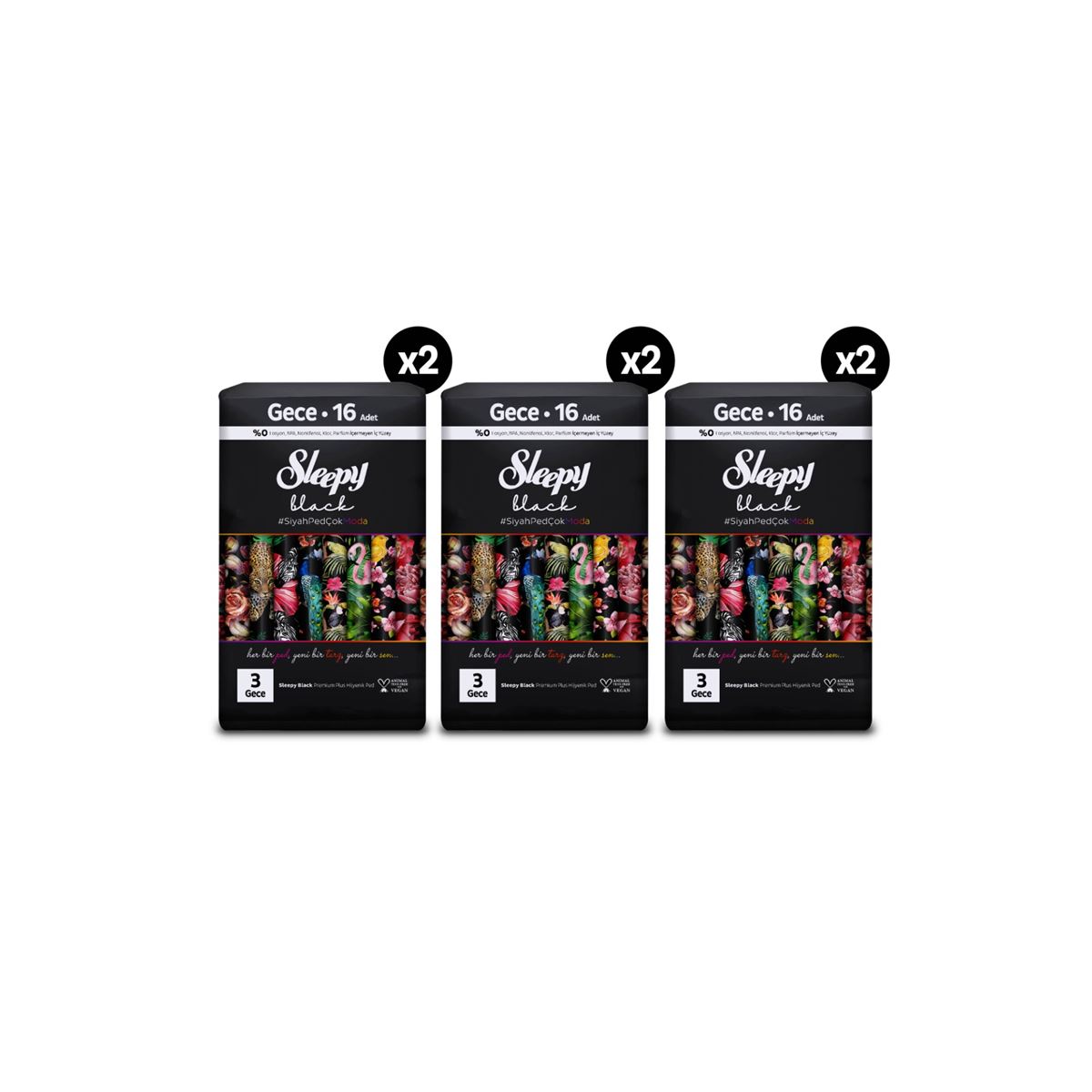 Sleepy Black Premium Plus Hijyenik Ped Mega Fırsat Paketi Gece 96 Adet