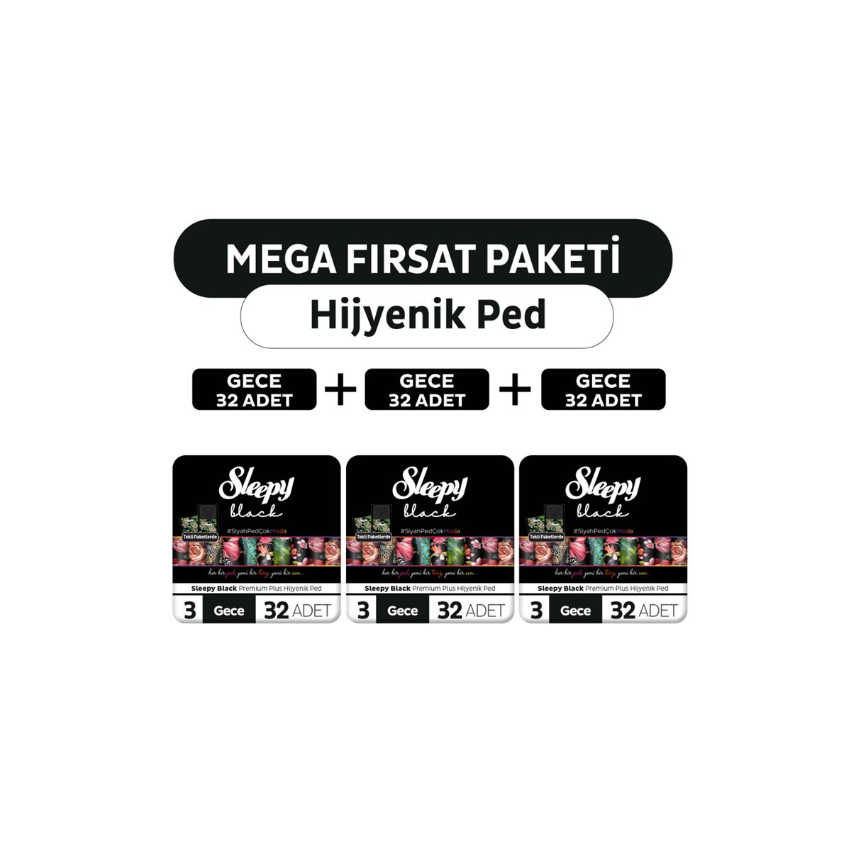 Sleepy Black Premium Plus Hijyenik Ped Mega Fırsat Paketi Gece 96 Adet