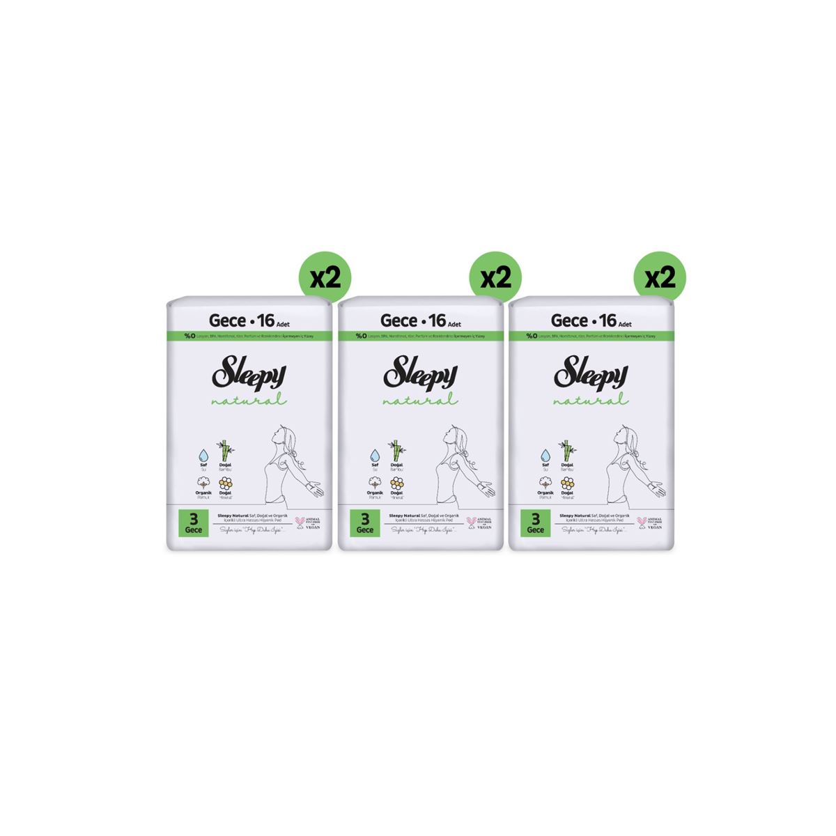 Sleepy Natural Ultra Hassas Hijyenik Ped Mega Fırsat Paketi Gece 96 Adet