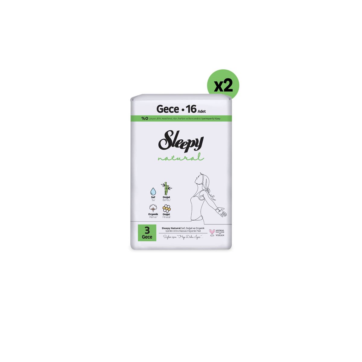 Sleepy Natural Ultra Hassas Hijyenik Ped Gece 32 Adet