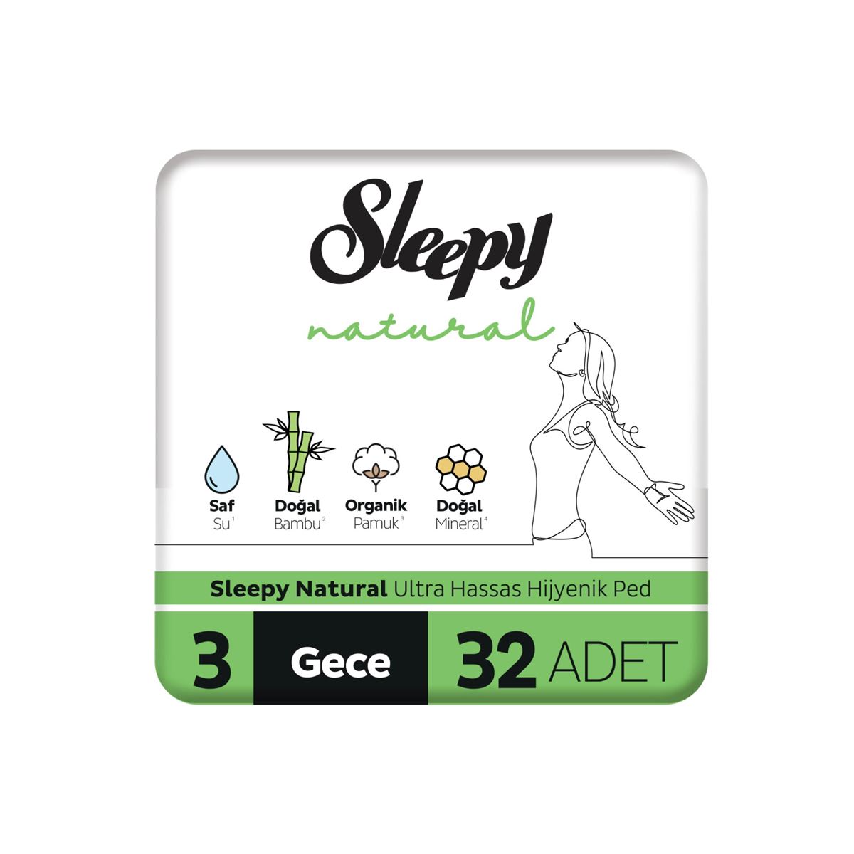Sleepy Natural Ultra Hassas Hijyenik Ped Gece 32 Adet