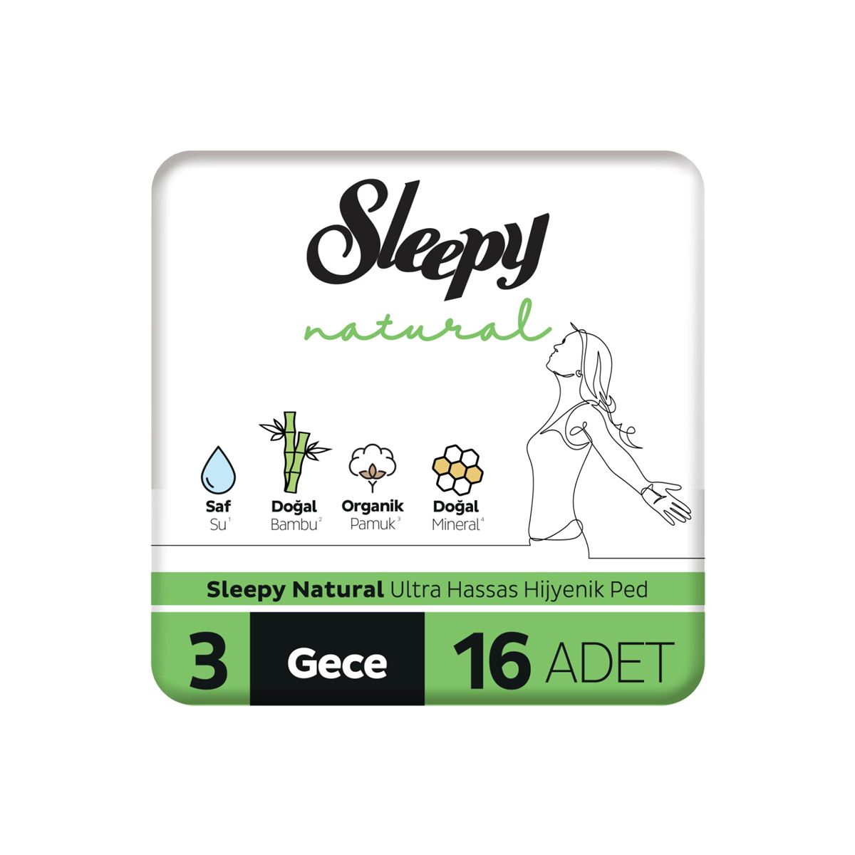 Sleepy Natural Ultra Hassas Hijyenik Ped Gece 16 Adet