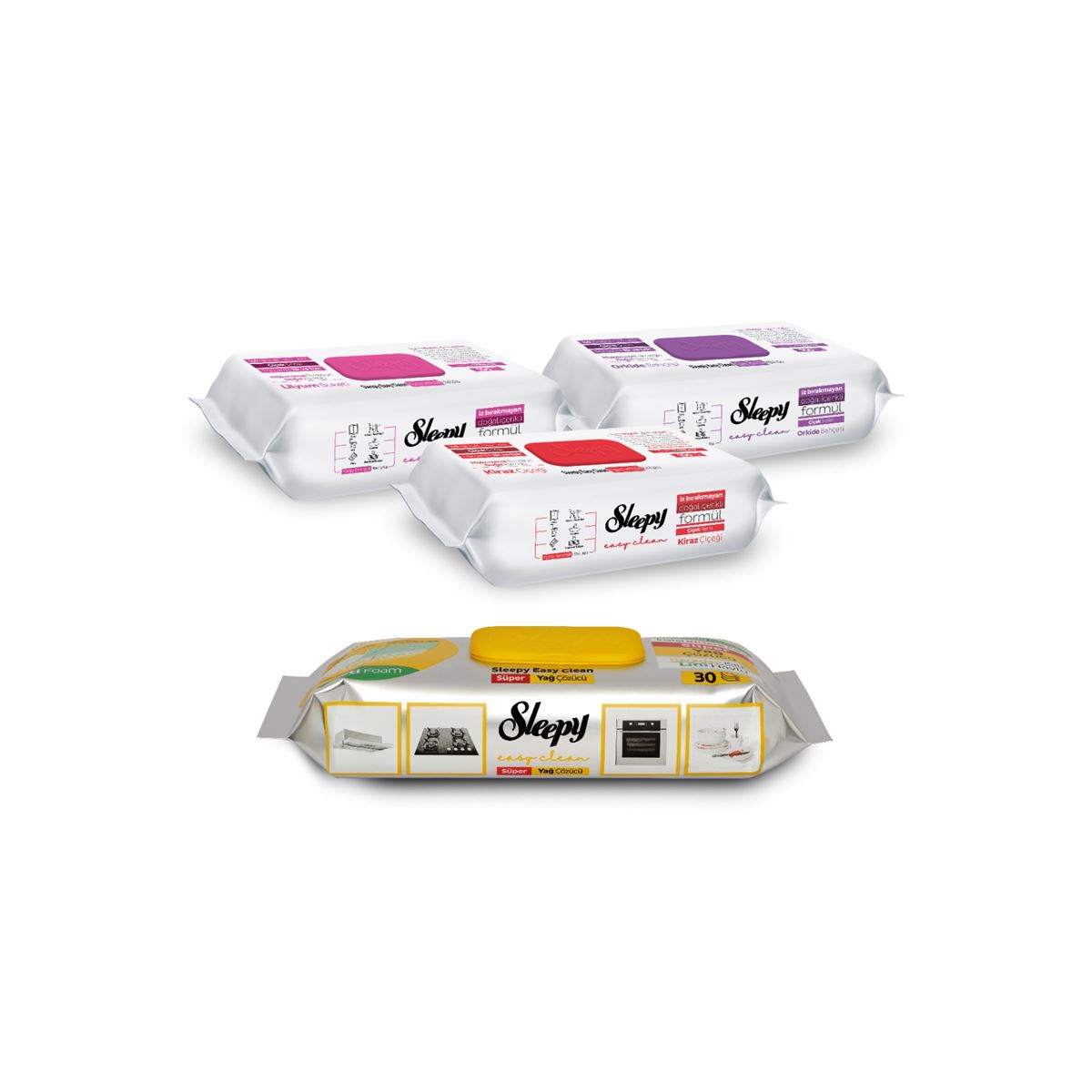 Sleepy Easy Clean Çiçek Serisi&Süper Yağ Çözücü Yüzey Temizlik Havlusu&Mendili(3x100+30)