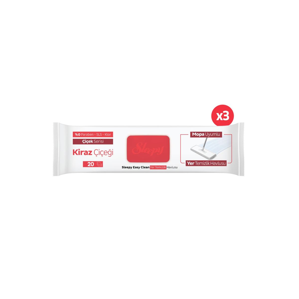 Sleepy Easy Clean Kiraz Çiçeği Mopa Uyumlu Yer Temizlik Havlusu&Mendili 3x20 (60 Yaprak)