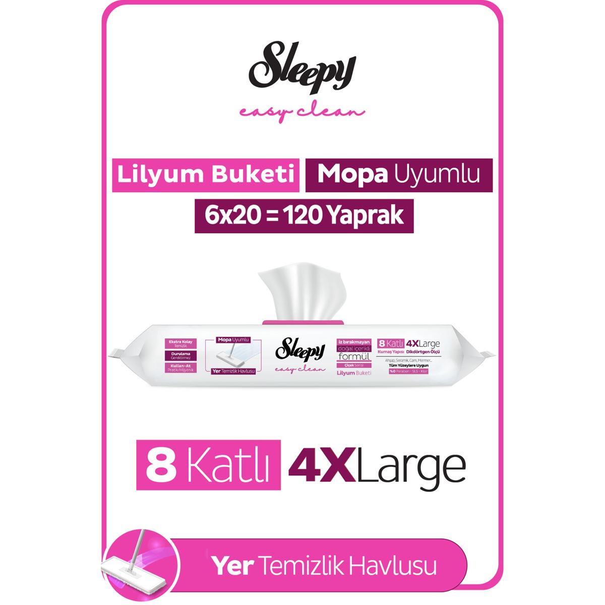 Sleepy Easy Clean Lilyum Buketi Mopa Uyumlu Yer Temizlik Havlusu&Mendili 6x20 (120 Yaprak)