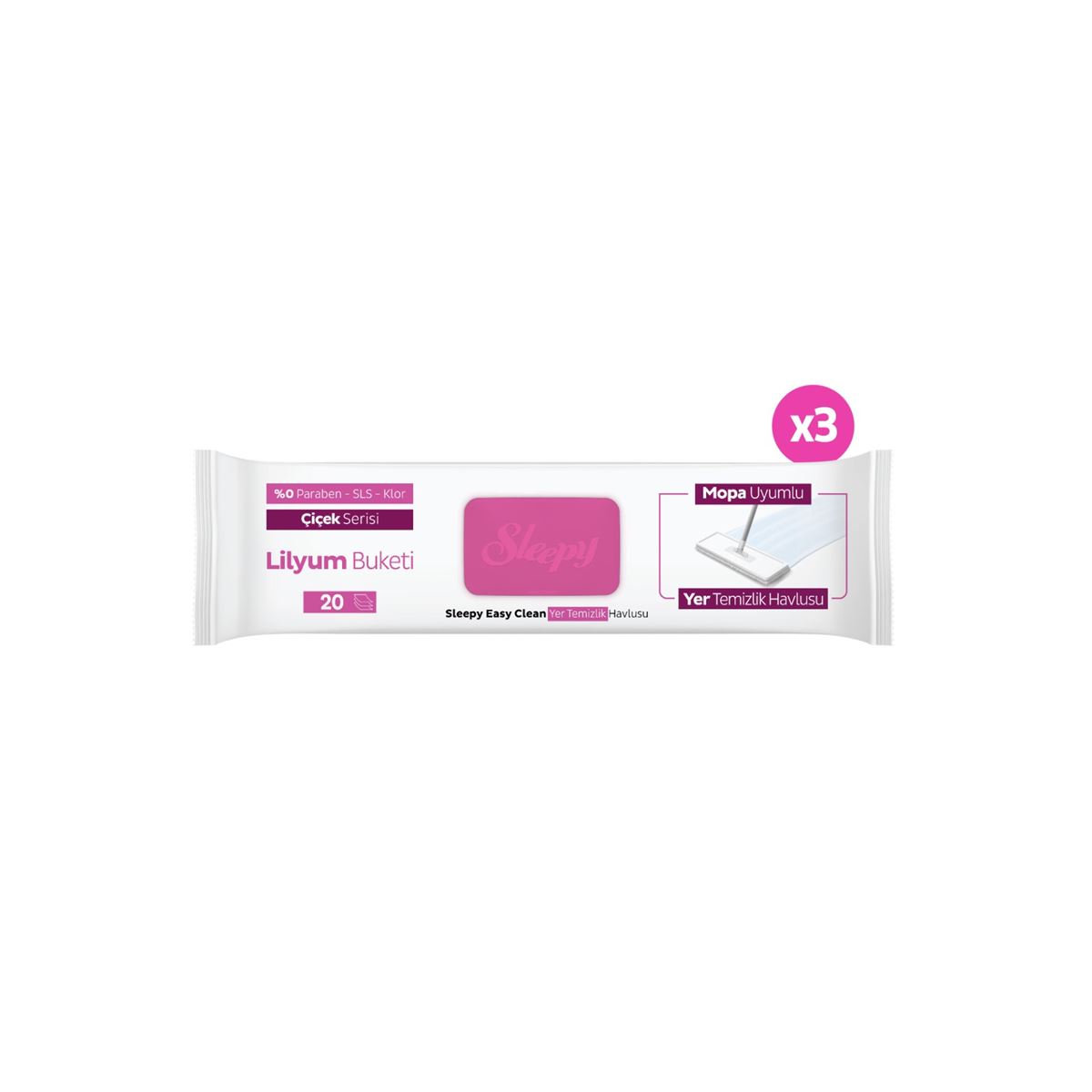 Sleepy Easy Clean Lilyum Buketi Mopa Uyumlu Yer Temizlik Havlusu&Mendili 3x20 (60 Yaprak)