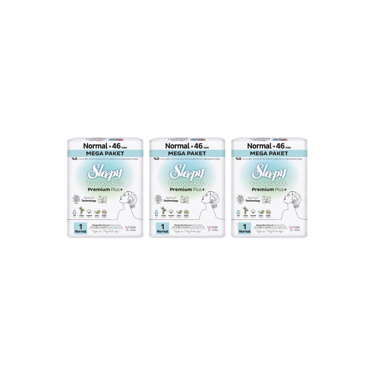 Sleepy Bio Natural Premium Plus Hijyenik Ped Mega Paket Normal 46x3 (138 Adet)