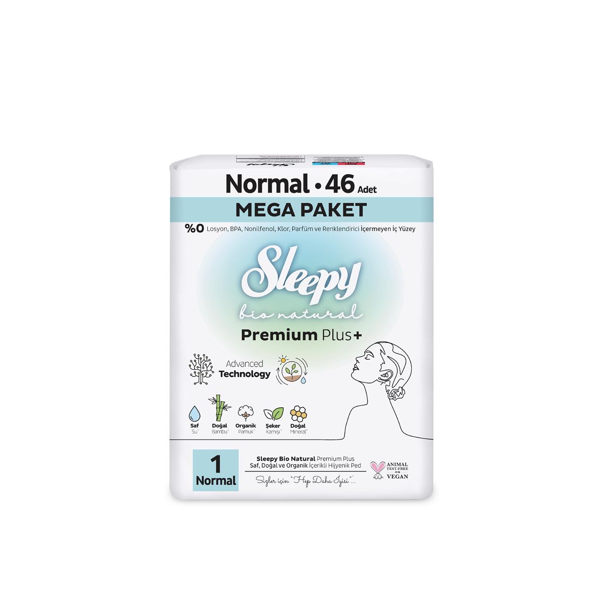 Sleepy Bio Natural Premium Plus Hijyenik Ped Mega Paket Normal 46 Adet