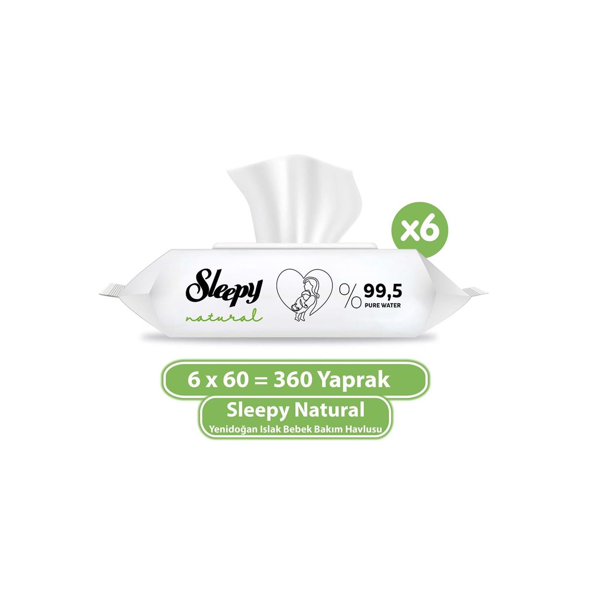 Sleepy Natural Yenidoğan Islak Bebek Bakım Havlusu 6x60 (360 Yaprak)