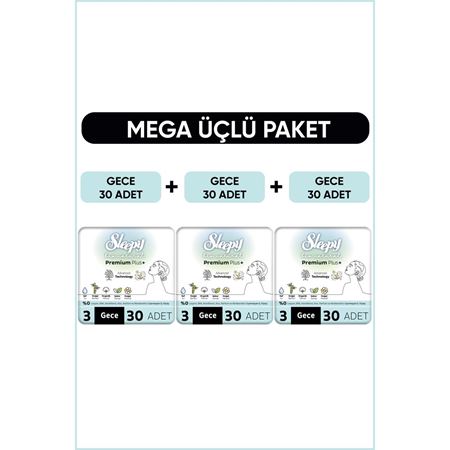 Sleepy Bio Natural Premium Plus Hijyenik Ped Mega Paket Gece 30x3 (90 Adet)