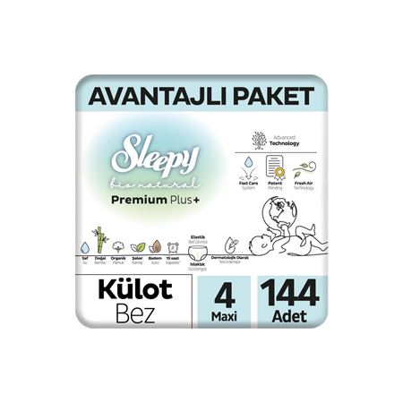 Sleepy Bio Natural Premium Plus Avantajlı Paket Külot Bez 4 Numara Maxi 144 Adet