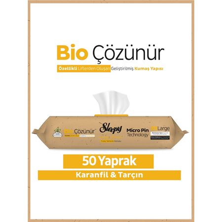 Sleepy Bio Çözünür Yüzey Temizlik Havlusu&Mendili Karanfil&Tarçın 50 Yaprak