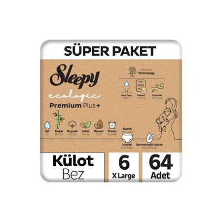 Sleepy Ecologic Premium Plus Süper Paket Külot Bez 6 Numara Xlarge 64 Adet