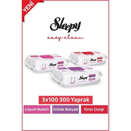 Sleepy Easy Clean Lilyum+ Orkide+ Kiraz Çiçeği Yüzey Temizlik Havlusu&Mendili 3x100 (300 Yaprak)