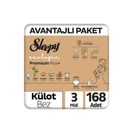 Sleepy Ecologic Premium Plus Avantajlı Paket Külot Bez 3 Numara Midi 168 Adet