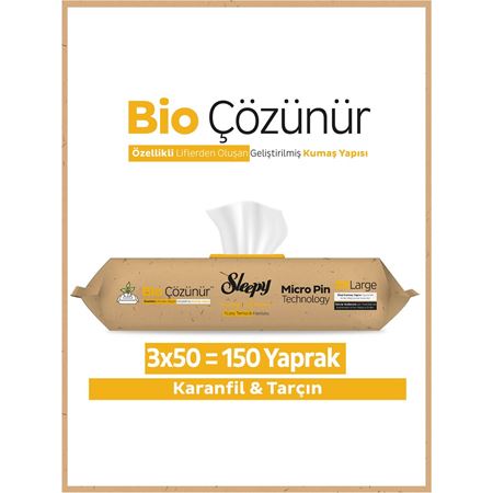 Sleepy Bio Çözünür Yüzey Temizlik Havlusu&Mendili Karanfil&Tarçın 3x50 (150 Yaprak)