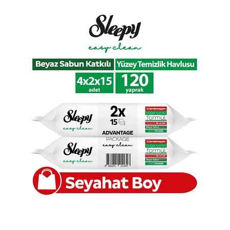 Sleepy Easy Clean Yüzey Temizlik Havlusu&Mendili Seyahat Boy 8x15 (120 Yaprak)