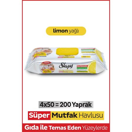 Easy Clean Süper Yüzey Temizlik Mutfak Havlusu&Mendili Limon Yağlı 4X50 (200 Yaprak)
