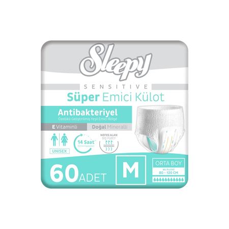 Sleepy Sensitive Antibakteriyel Emici Külot Medium 30x2 60 Adet