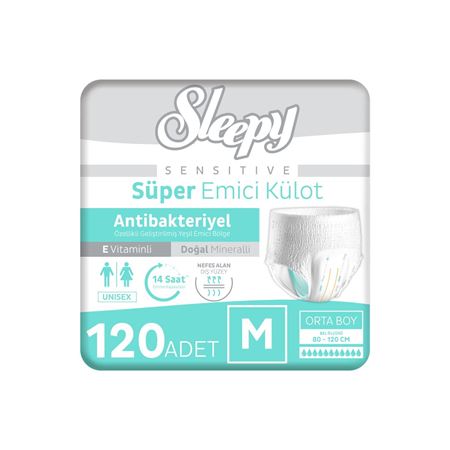 Sleepy Sensitive Antibakteriyel Emici Külot Medium 30x4 120 Adet