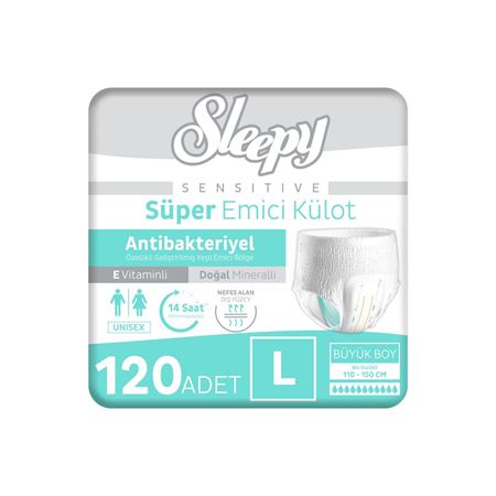 Sleepy Sensitive Antibakteriyel Emici Külot Large 30x4 120 Adet