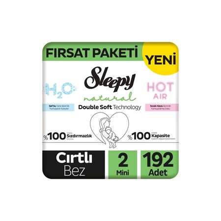 Sleepy Natural Double Soft Fırsat Paketi Bebek Bezi 2 Numara Mini 192 Adet