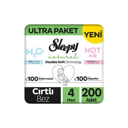 Sleepy Natural Double Soft Ultra Paket Bebek Bezi 4 Numara Maxi 200 Adet