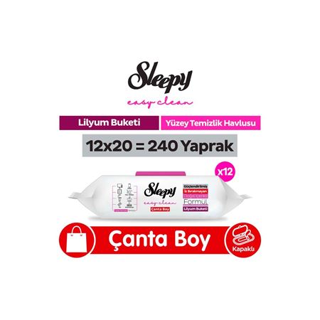 Sleepy Easy Clean Lilyum Buketi Yüzey Temizlik Havlusu Çanta Boy 12x20 (240 Yaprak)