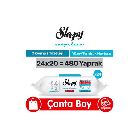 Sleepy Easy Clean Okyanus Tazeliği Yüzey Temizlik Havlusu Çanta Boy 24x20 (480 Yaprak)