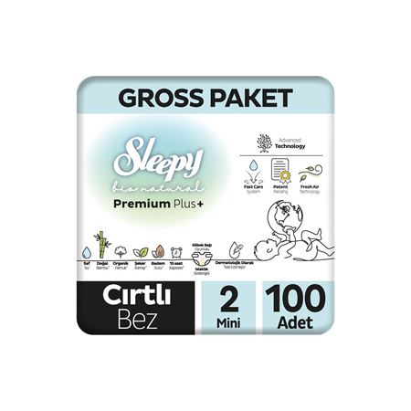Sleepy Bio Natural Premium Plus Gross Paket Bebek Bezi 2 Numara Mini 100 Adet