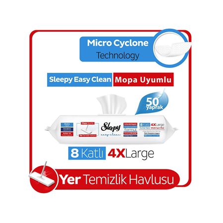 Sleepy Easy Clean Çamaşır Suyu Katkılı Mopa Uyumlu Yer Temizlik Havlusu&Mendili 50 Yaprak