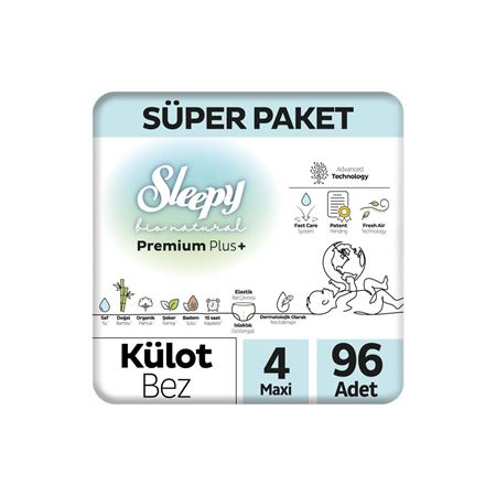 Sleepy Bio Natural Premium Plus Süper Paket Külot Bez 4 Numara Maxi 96 Adet