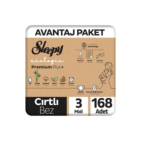 Sleepy Ecologic Premium Plus Avantajlı Paket Bebek Bezi 3 Numara Midi 168 Adet