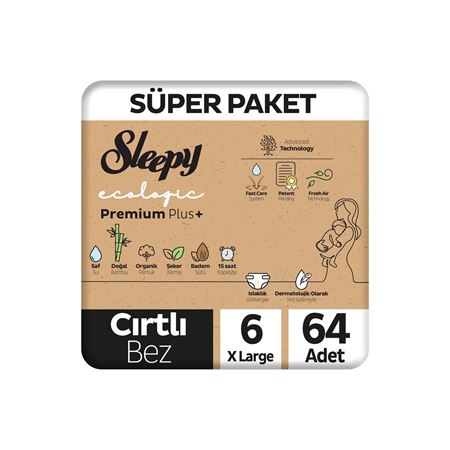 Sleepy Ecologic Premium Plus Süper Paket Bebek Bezi 6 Numara Xlarge 64 Adet