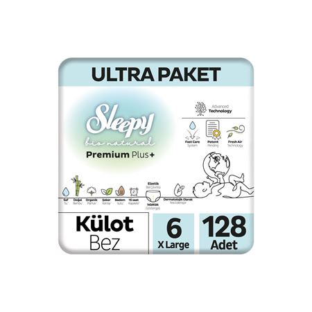 Sleepy Bio Natural Premium Plus Ultra Paket Külot Bez 6 Numara Xlarge 128 Adet