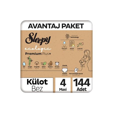 Sleepy Ecologic Premium Plus Avantajlı Paket Külot Bez 4 Numara Maxi 144 Adet